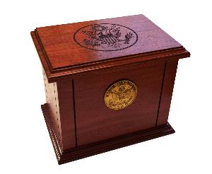 military veteran purple heart wood urn with armed services medallion 